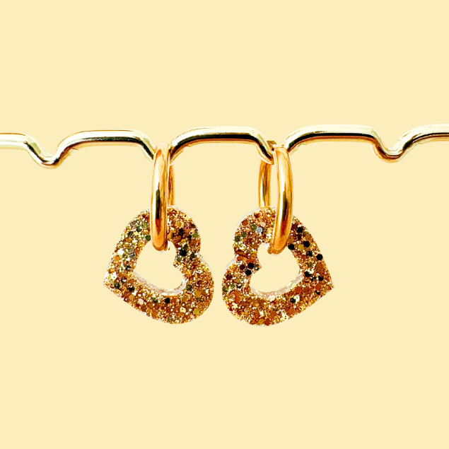 Créoles Cœurs pailletés interchangeables – Boucles d’oreilles