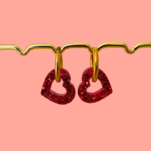 Créoles Cœurs pailletés interchangeables – Boucles d’oreilles