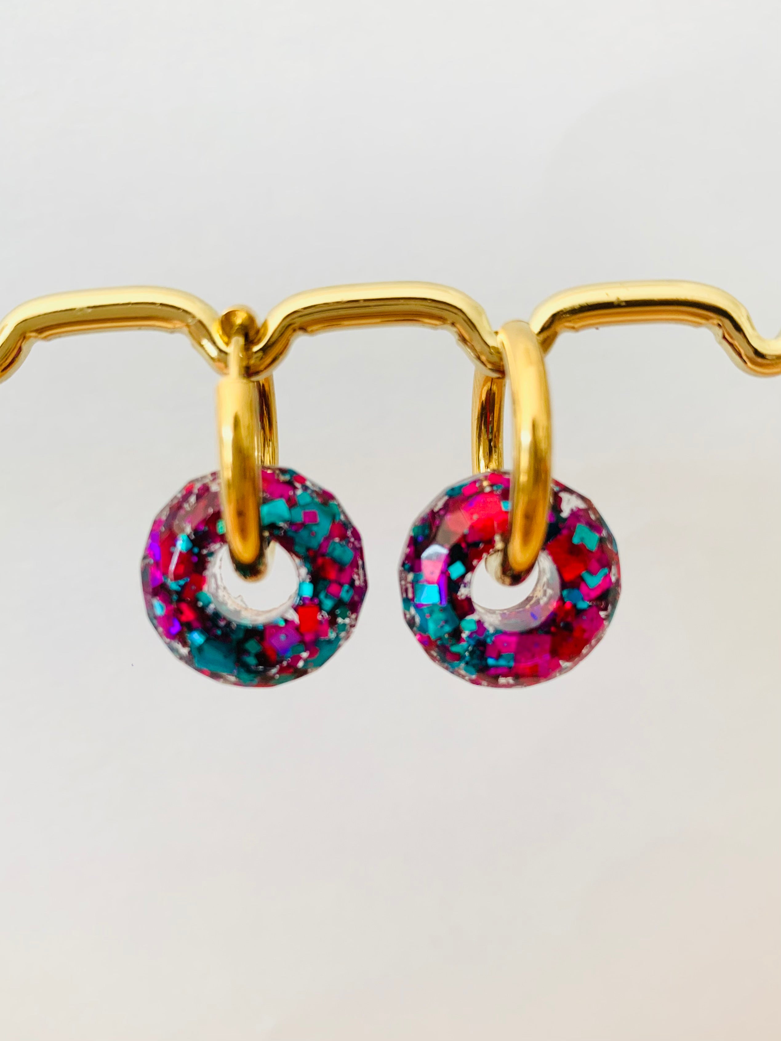 Boucles d'oreilles Boules Disco Turquoise et Rose
