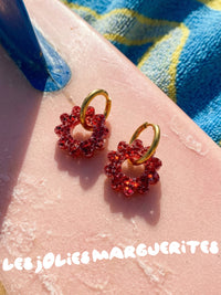 boucles-oreilles creoles interchangeables-marguerite-rouge la rochelle atelier rochelais