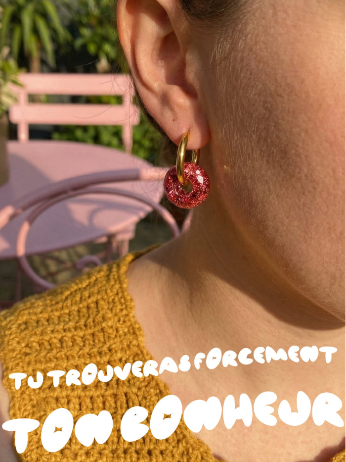 boucles oreilles creoles interchangeables boules-disco-rose la rochelle atelier rochelais