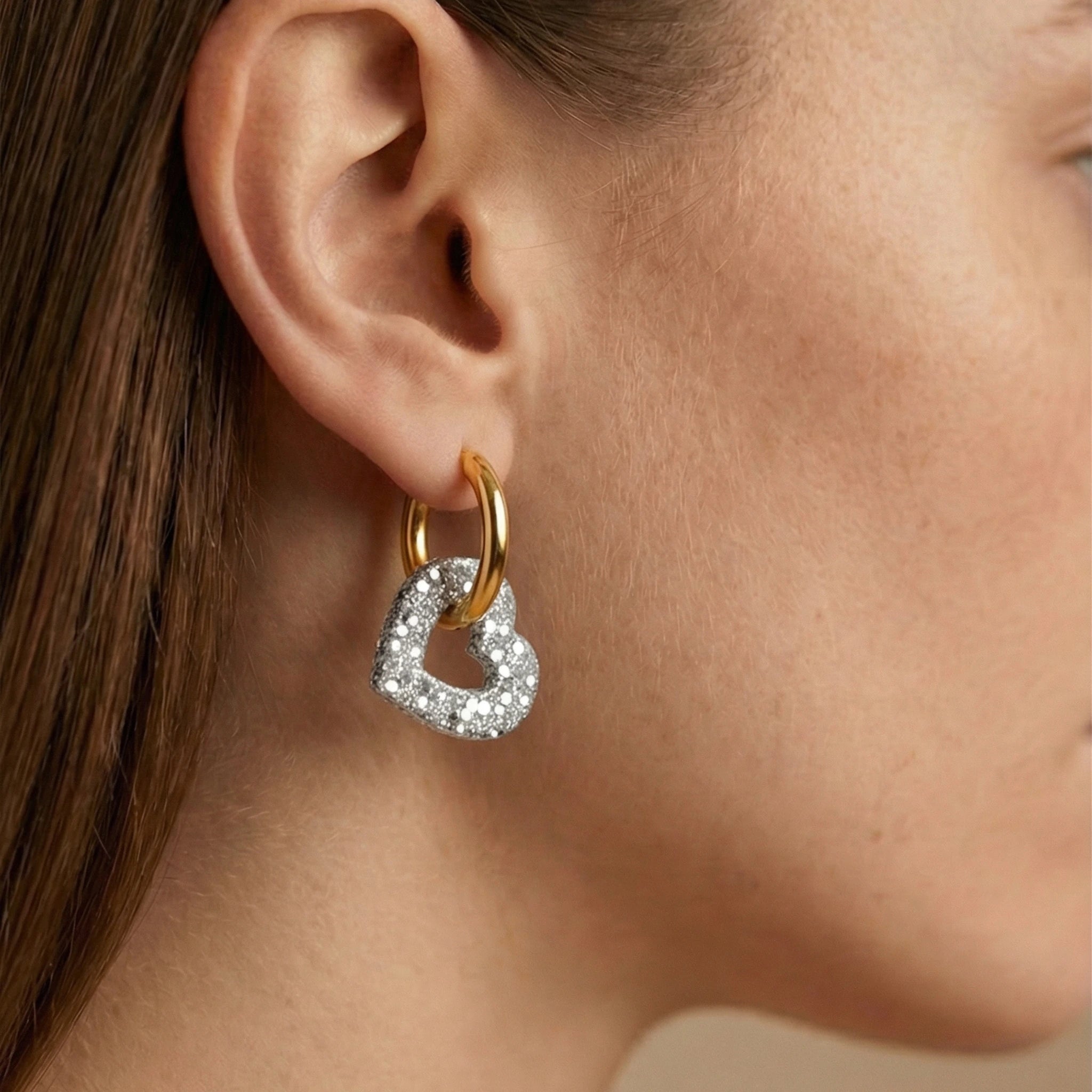 Créoles Cœurs pailletés interchangeables – Boucles d’oreilles