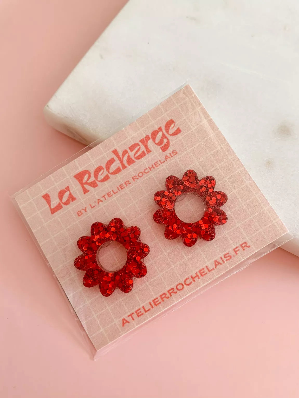 charms soleils boucles oreilles rouge packaging