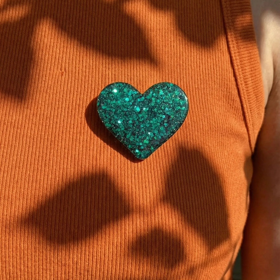 pins broche coeur resine paillettes vert accessoire fantaisie fait main