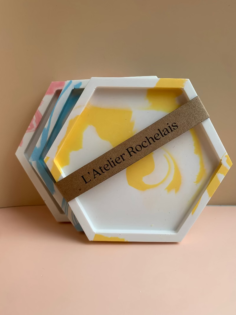 socle hexagonale marbrage trio