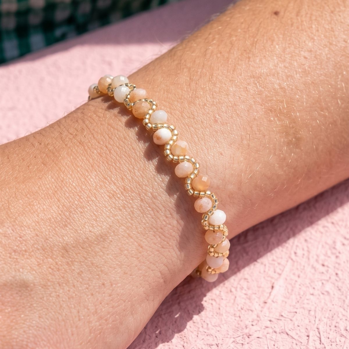 Bracelet Maya pêche quartz teinté vue détail tressé bijou La Rochelle