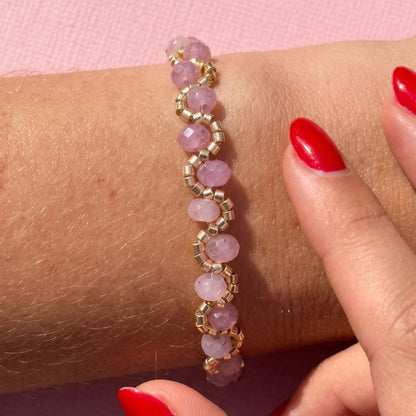 Bracelet Maya lilas quartz teinté tressé perles Miyuki dorées femme L'Atelier Rochelais
