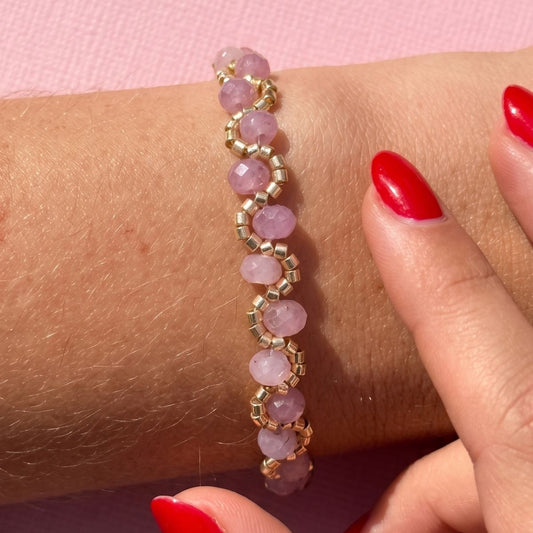 Bracelet Maya lilas quartz teinté tressé perles Miyuki dorées femme L'Atelier Rochelais