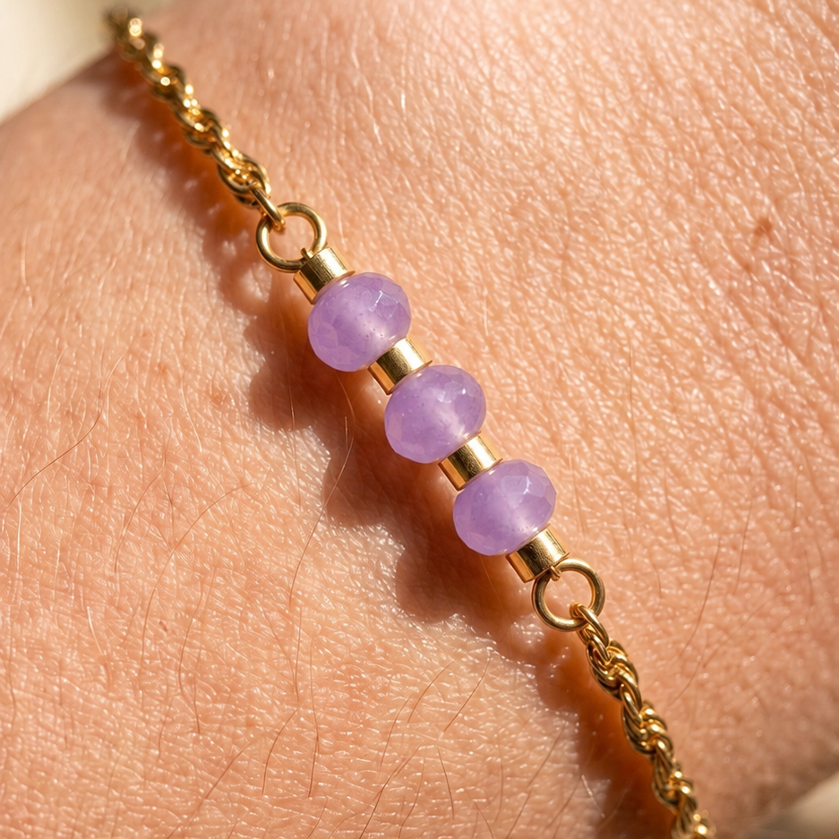 Bracelet Floria violet clair 3 perles quartz bijou artisanal La Rochelle