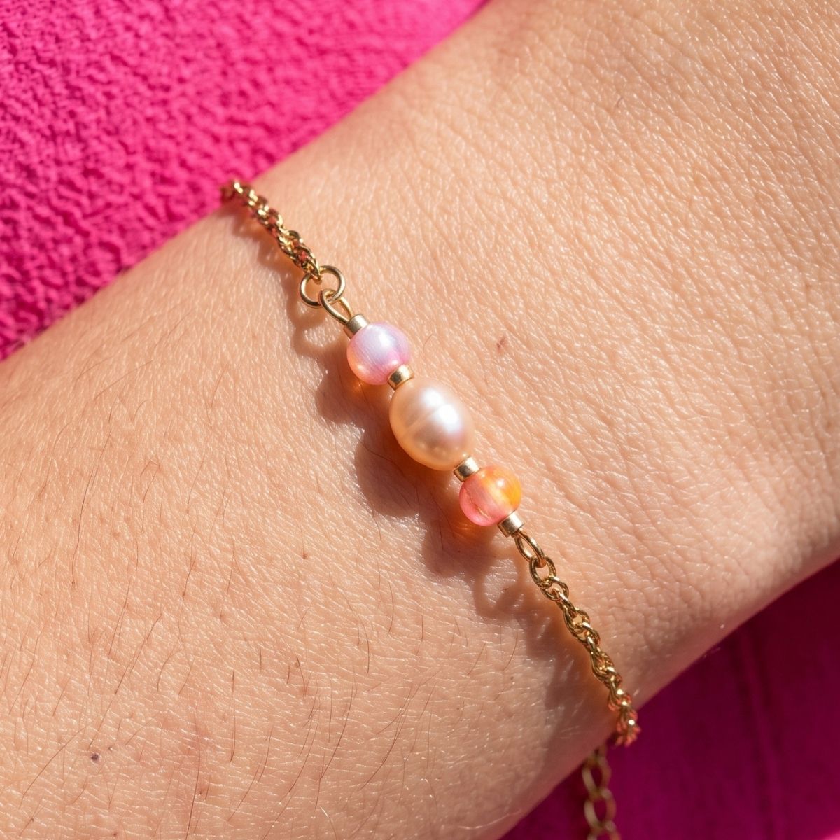 Bracelet Cléo orange rose vue détail perles colorées bijou artisanal La Rochelle