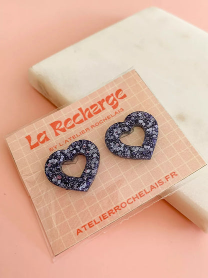 Charm pampille cœur interchangeable pour boucles d'oreilles créoles, collection 10 couleurs, bijou femme en résine, Atelier Rochelais La Rochelle