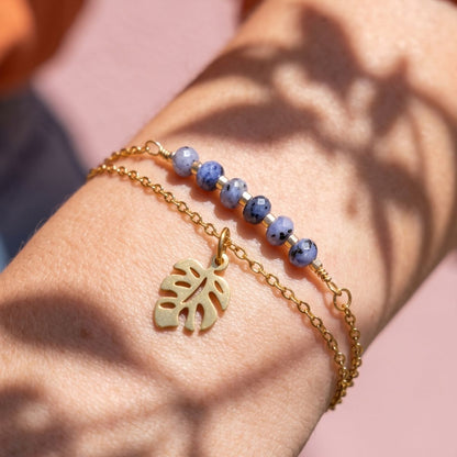 Bracelet Emy double rang vue de côté bijou doré fait main La Rochelle