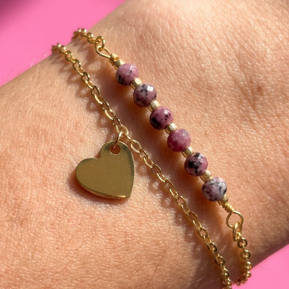 Bracelet Emy double rang vue détail perles Miyuki chaîne dorée bijou La Rochelle