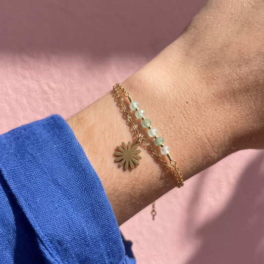 Bracelet Emy double rang chaînette dorée perle d'eau douce femme L'Atelier Rochelais