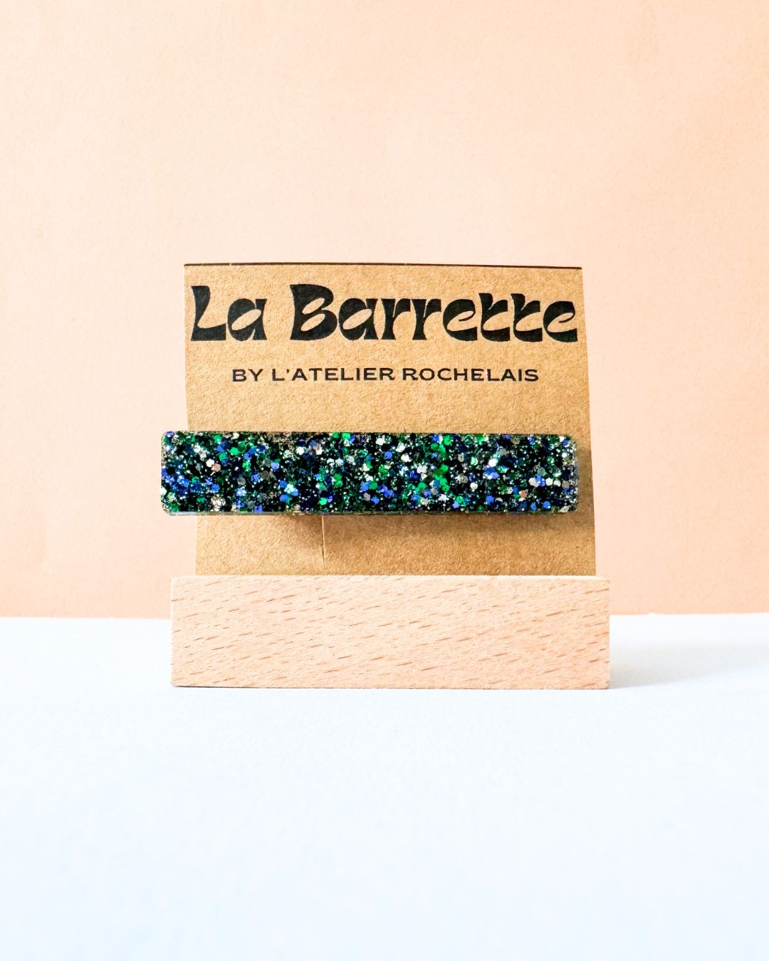 barrette rectangle paillettes vert bleu emeraude