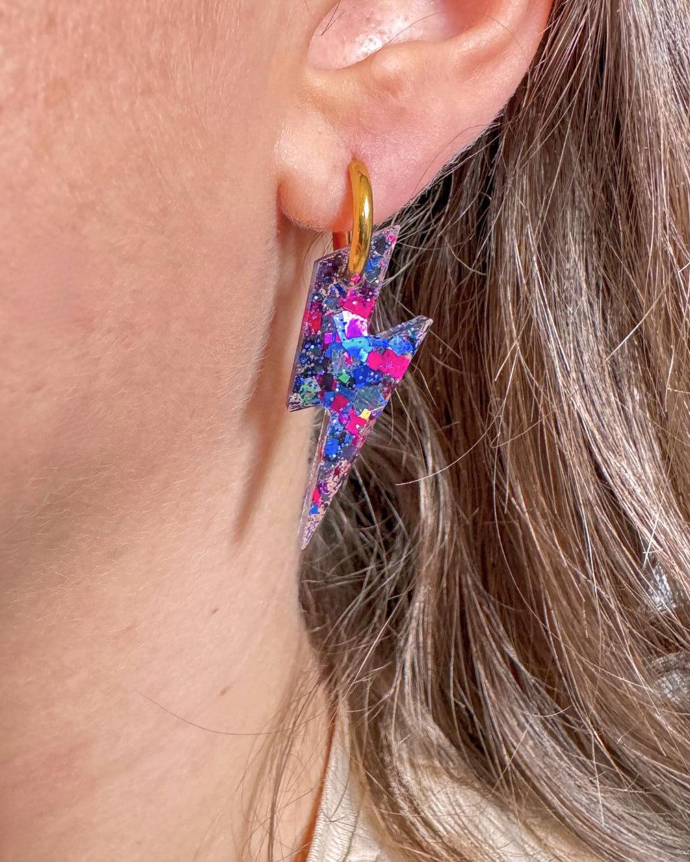 Boucle d'oreilles Éclairs Bleu et Rose