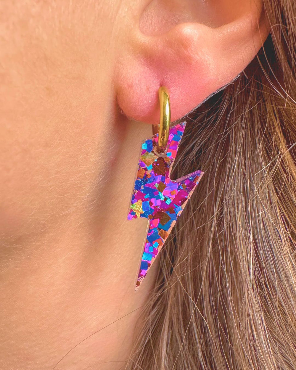 Boucle d'oreilles Éclairs Violet, Bleu et Rose