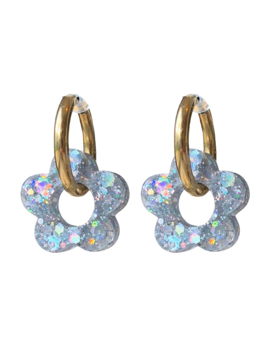 boucles d'oreilles fleurs argent holo