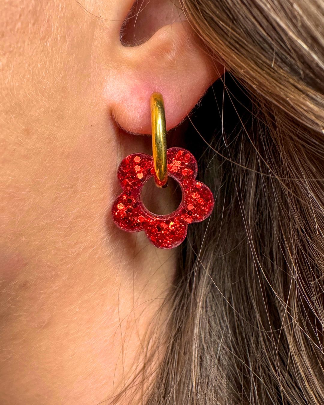 boucles d'oreilles fleurs rouge