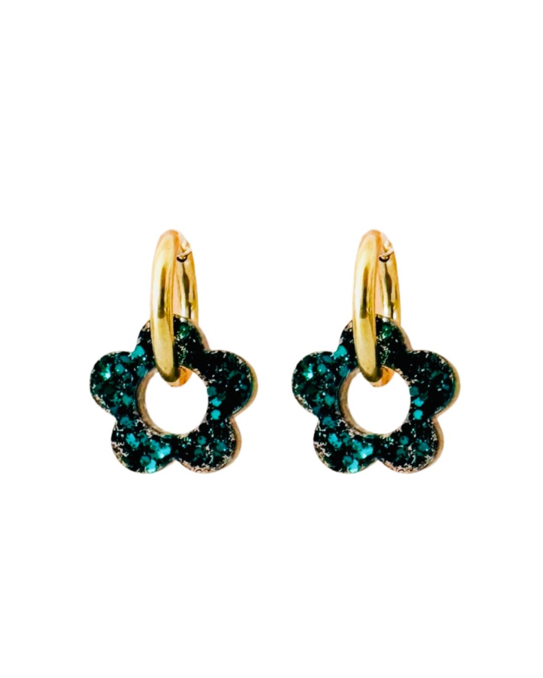 boucles d'oreilles fleurs vert emeraude