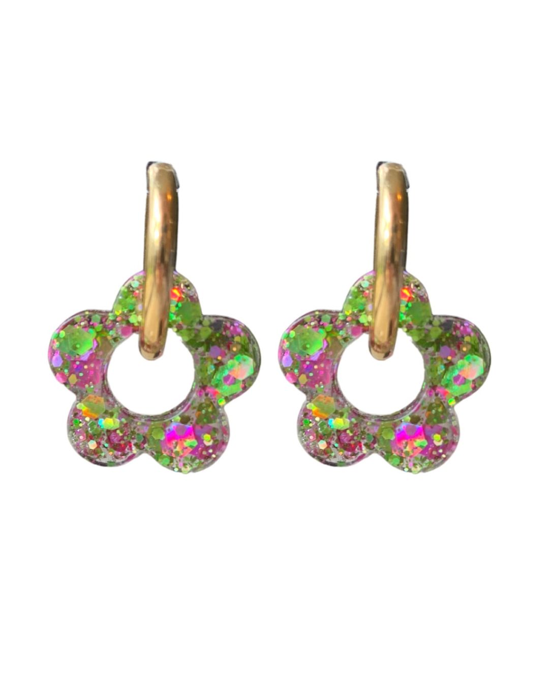 boucles d'oreilles fleurs vert rose