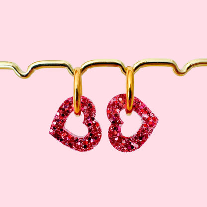 Charm pampille cœur interchangeable pour boucles d'oreilles créoles, bijou femme en résine, couleur mélange rose, Atelier Rochelais La Rochelle