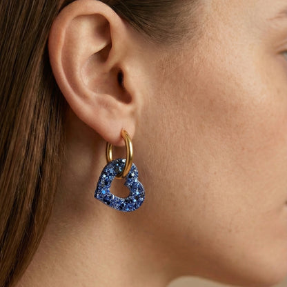 Charm pampille cœur interchangeable pour boucles d'oreilles créoles, bijou femme en résine, couleur bleu et argent, Atelier Rochelais La Rochelle