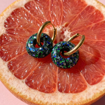 Créoles boules pailletées interchangeables – Boucles d’oreilles colorées et scintillantes