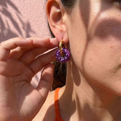 Créoles boules pailletées interchangeables – Boucles d’oreilles colorées et scintillantes