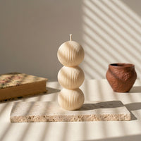 Bougie décorative Trio ivoire 3 boules striée, bougies déco parfumées a la fleur de coton fabriquée a la main à la rochelle, atelier rochelais