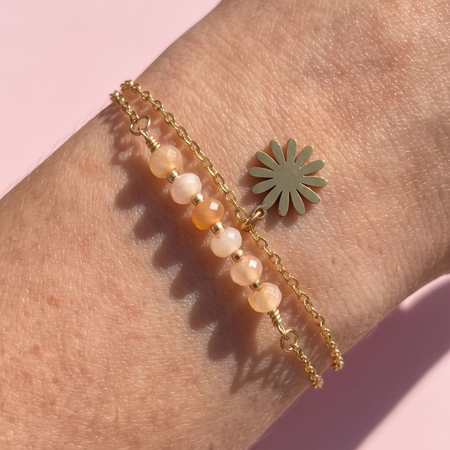 Bracelet Emy double rang chaînette perles Miyuki bijou élégant L'Atelier Rochelais