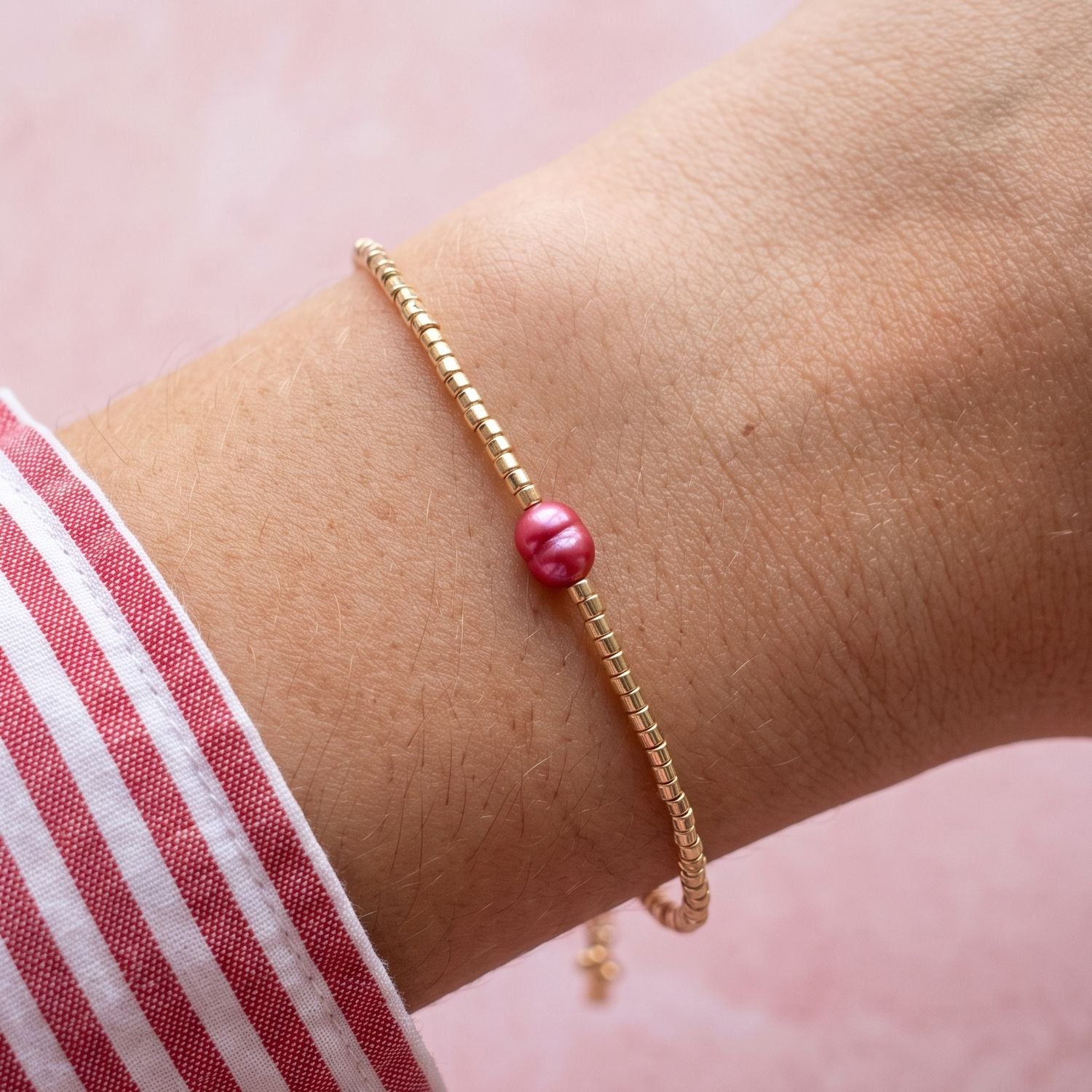Bracelet Mila fuchsia perles Miyuki japonaises dorées bijou artisanal La Rochelle