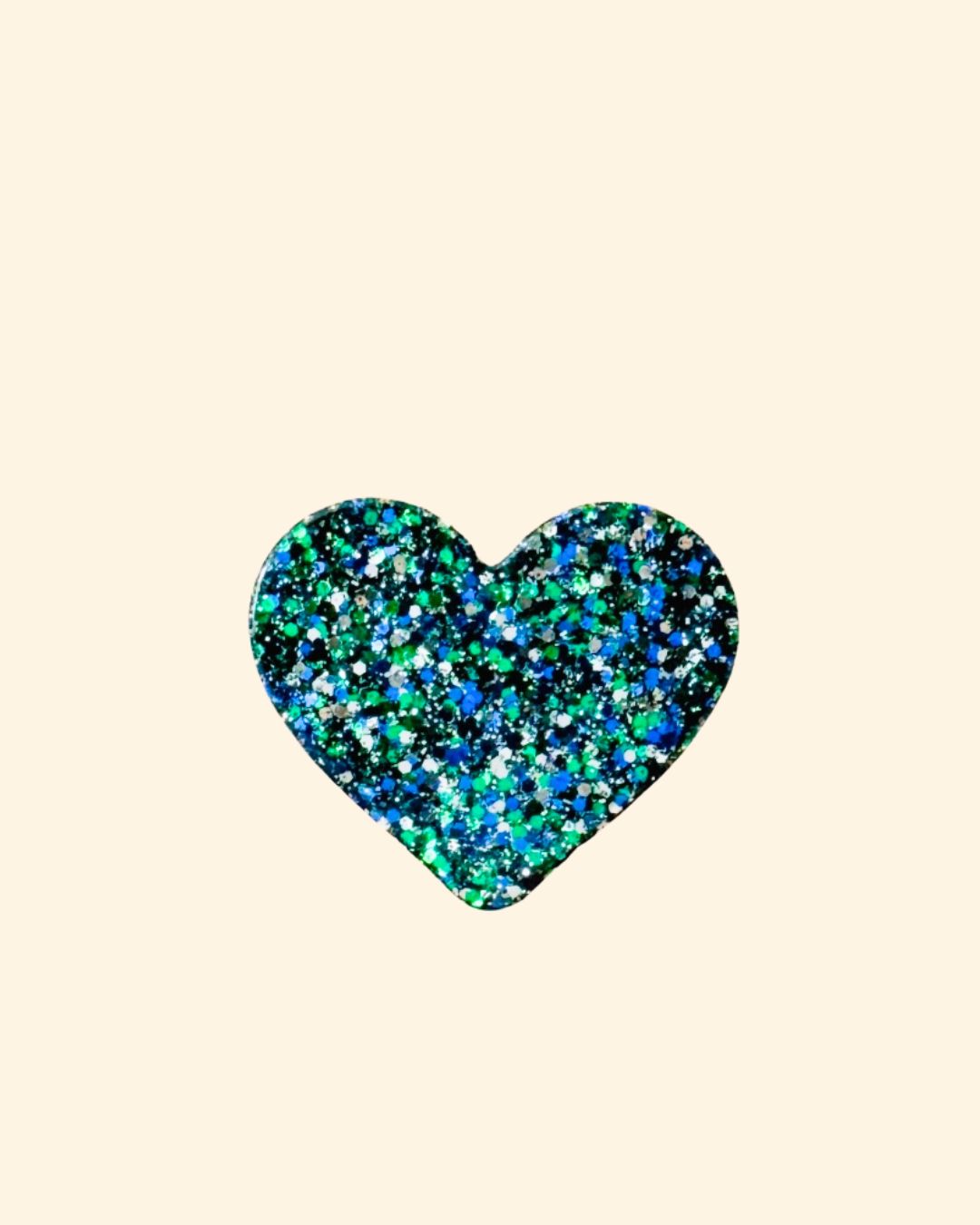 pin's coeur paillettes bleu et vert