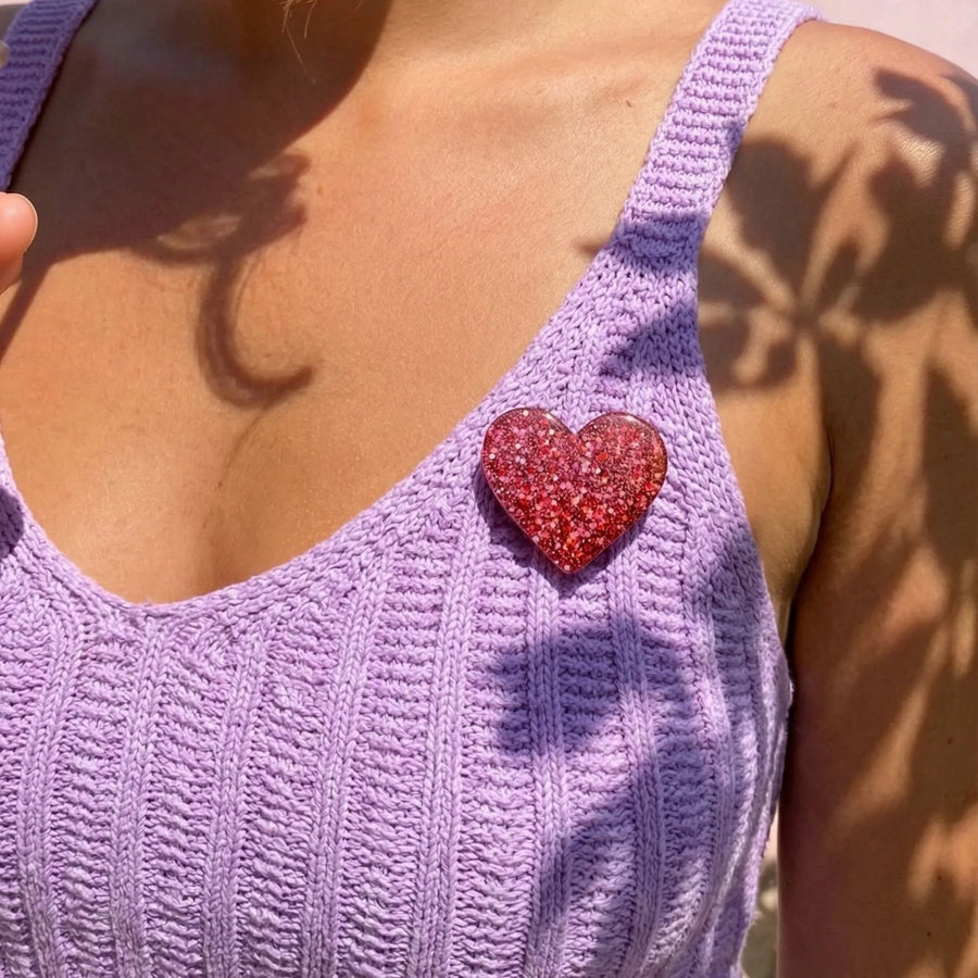 pins broche coeur resine paillettes rose rouge accessoire fantaisie fait main