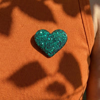 pins broche coeur resine paillettes vert accessoire fantaisie fait main