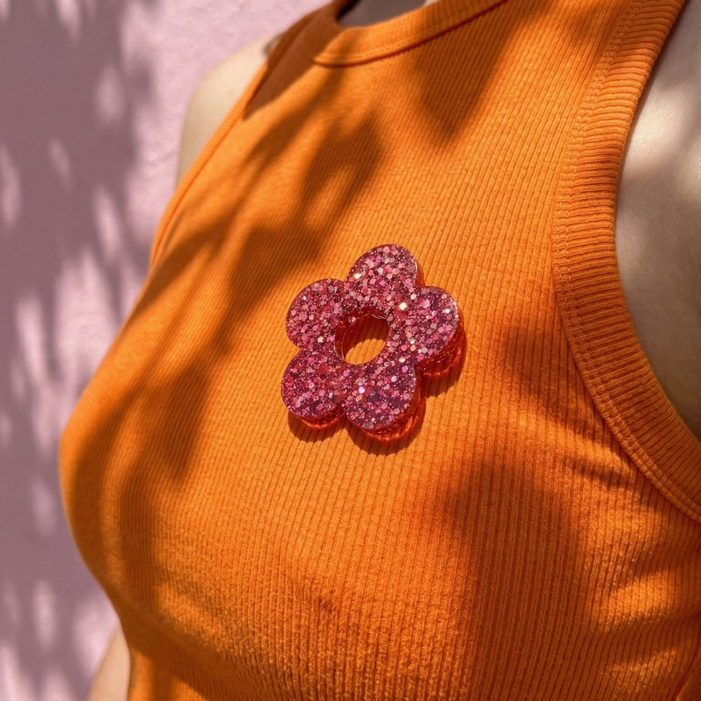 pins fleurs resine paillettes rose bijou fantaisie fait main atelier rochelais la rochelle