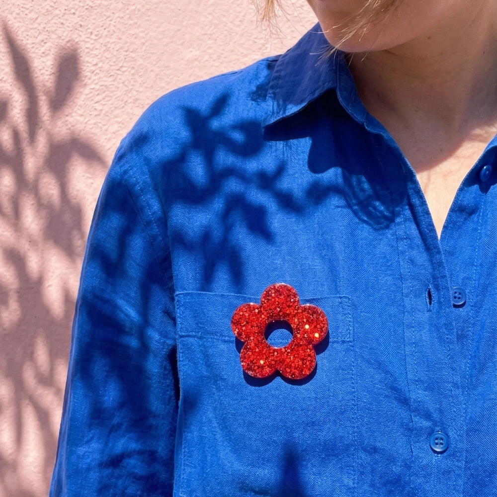 pins fleurs resine paillettes rouge bijou fantaisie fait main atelier rochelais la rochelle