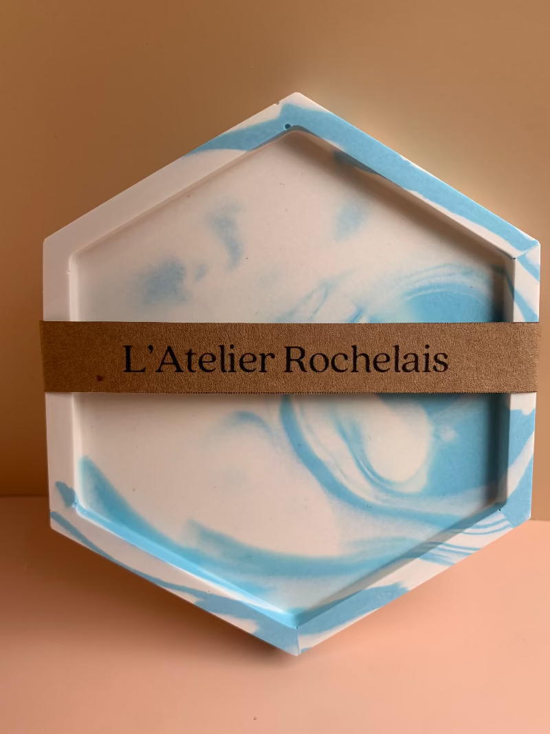 socle hexagonale marbrage bleu