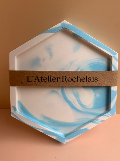 socle hexagonale marbrage bleu