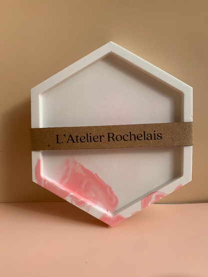 socle hexagonale marbrage rose