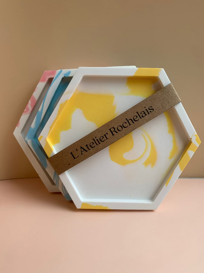socle hexagonale marbrage trio