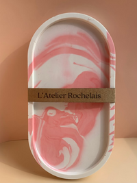socle long marbrage rose